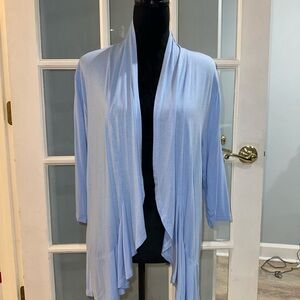 Women's Blue Cardigan Knit Lightweight Ruffle 3/4 Sleeve Wrap Shawl Size 2XL XXL
